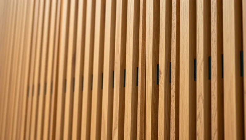 Detail dubových lamel s černým filcem